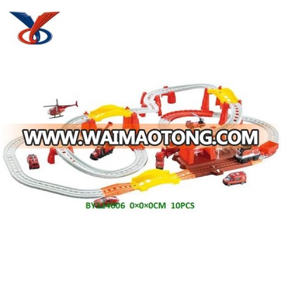 Alloy fire fighting electric plastic track cars toy for kids