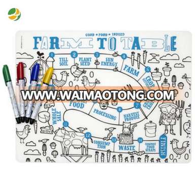 Educational Whosales Custom Non-slip Water Mark Drawing Mat Silicone Doodle Placemat for Kids DM06